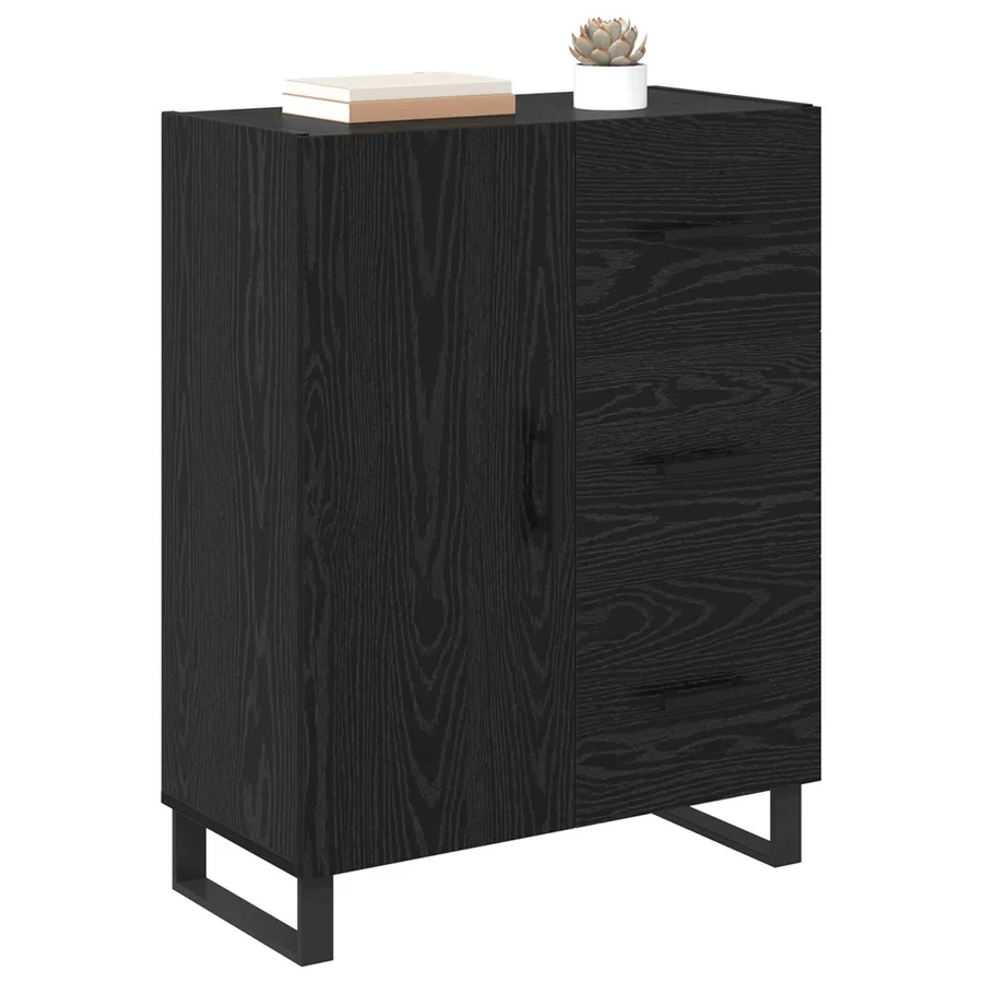 Buffet Chêne noir 69,5 x 34 x 90 cm Bois d'ingénierie et fer - 3