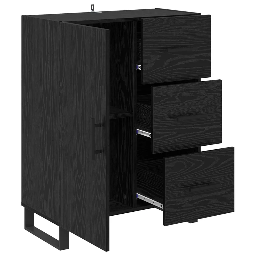 Buffet Chêne noir 69,5 x 34 x 90 cm Bois d'ingénierie et fer - 5