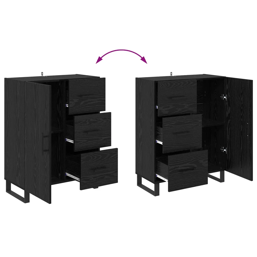 Buffet Chêne noir 69,5 x 34 x 90 cm Bois d'ingénierie et fer - 8
