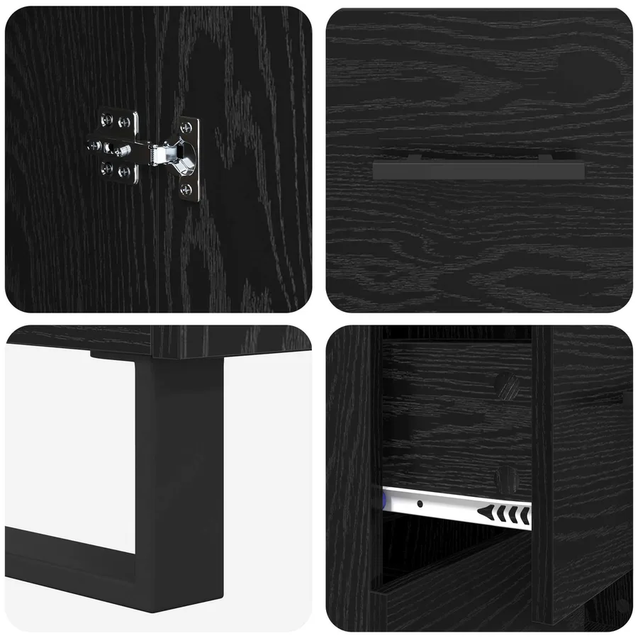 Buffet Chêne noir 69,5 x 34 x 90 cm Bois d'ingénierie et fer - 9