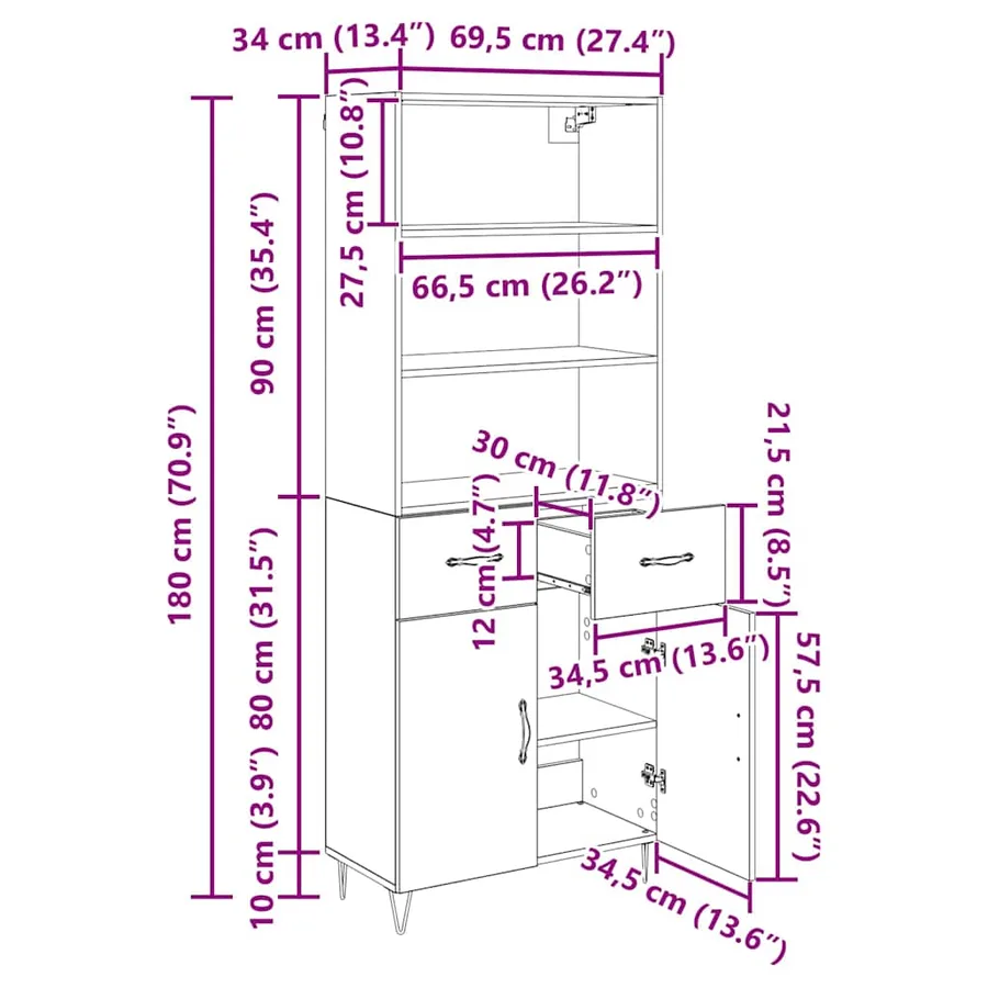 Haut Armoire 2 pcs Chêne artisanal 69,5 x 34 x 180 cm - 15
