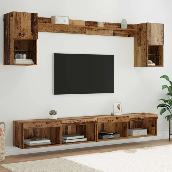 Unités murales TV avec LED 6 pcs Bois ancien Bois d'ingénierie