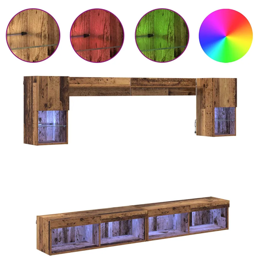 Unités murales TV avec LED 6 pcs Bois ancien Bois d'ingénierie - 4