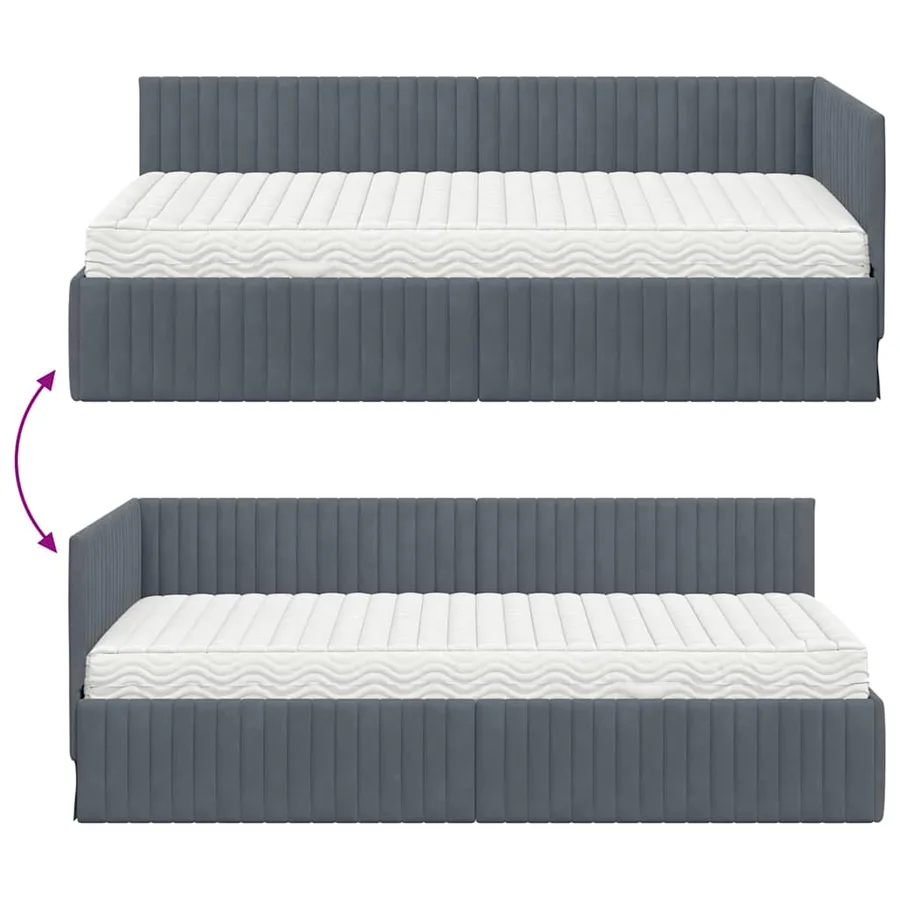 Cadre de lit d'angle avec matelas 2 pcs Gris Velours - 12