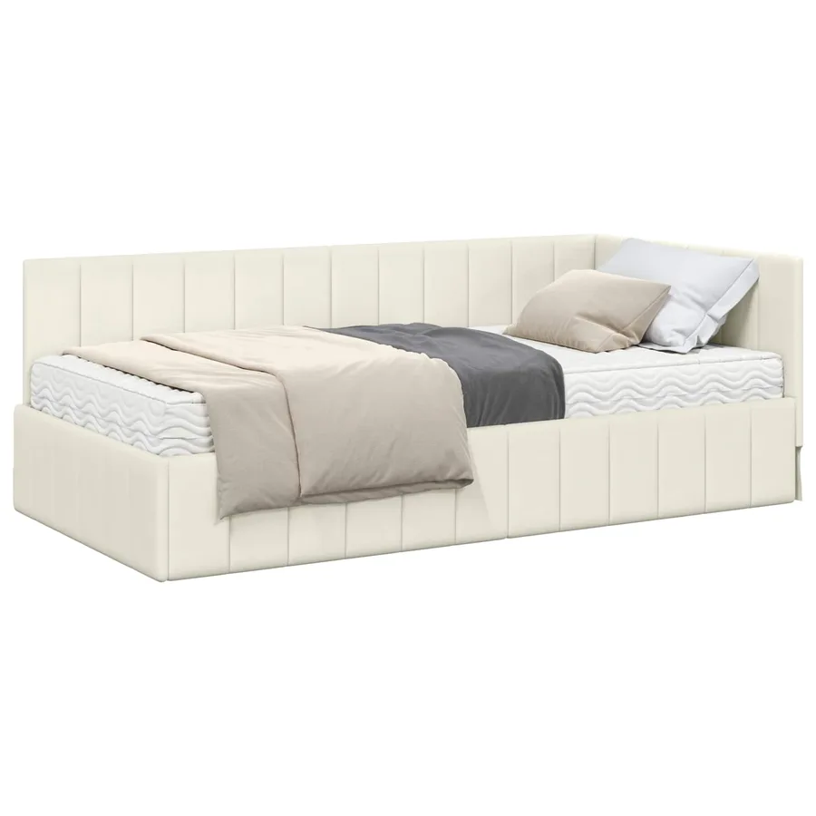 Cadre de lit d'angle avec matelas 2 pcs Crème Velours - 2