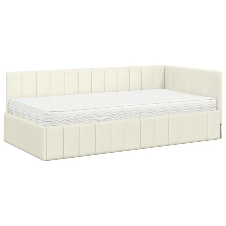 Cadre de lit d'angle avec matelas 2 pcs Crème Velours - 4