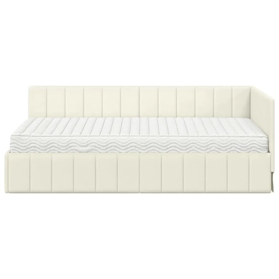 Cadre de lit d'angle avec matelas 2 pcs Crème Velours - 5