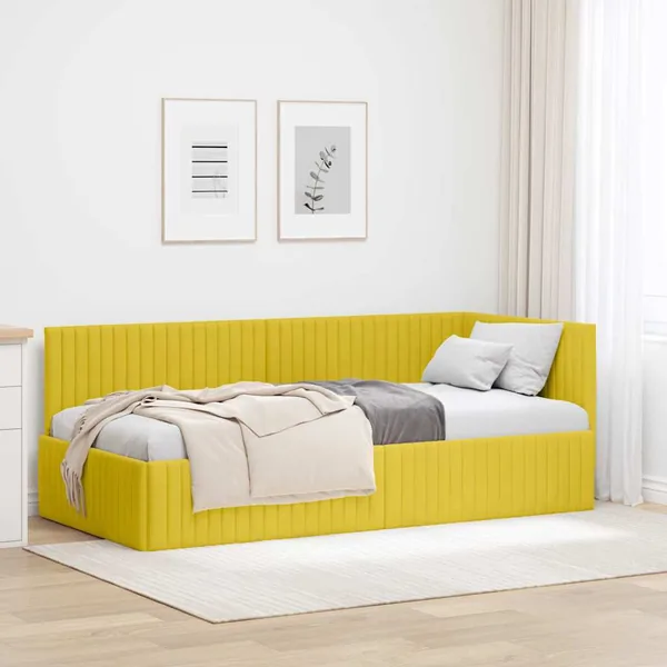 Cadre de lit d'angle Jaune 90 cm x 190 cm Velours