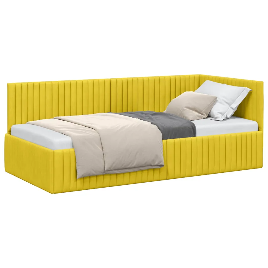Cadre de lit d'angle Jaune 90 cm x 190 cm Velours - 2