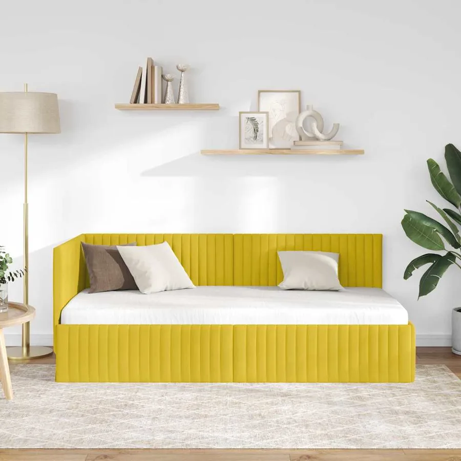 Cadre de lit d'angle Jaune 90 cm x 190 cm Velours - 3