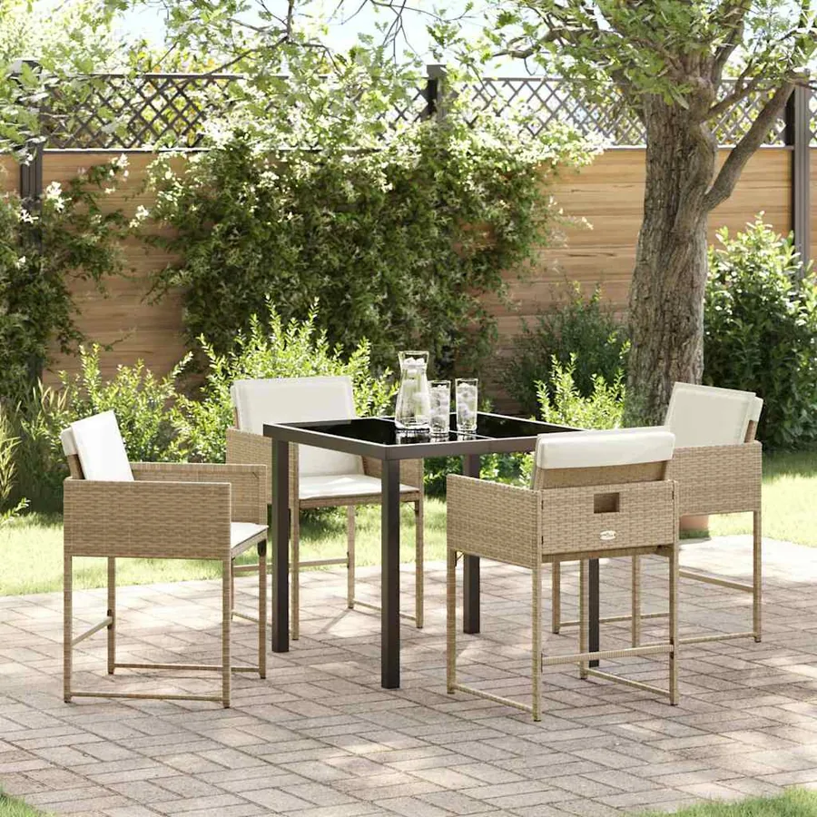Ensemble de salle à manger pour jardin 5 pcs Beige polyrotin