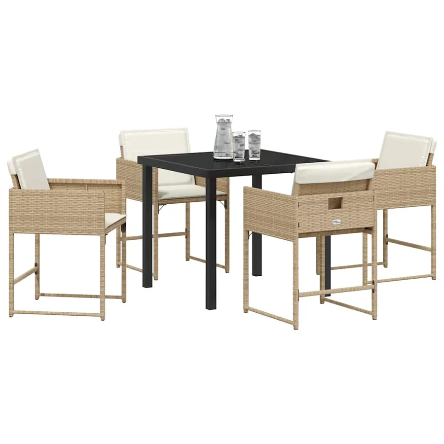 Ensemble de salle à manger pour jardin 5 pcs Beige polyrotin - 3
