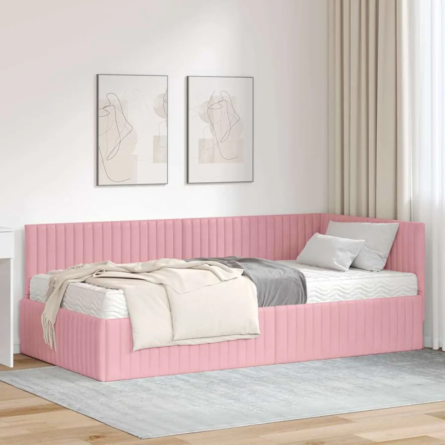 Cadre de lit d'angle avec matelas 2 pcs Gris Velours