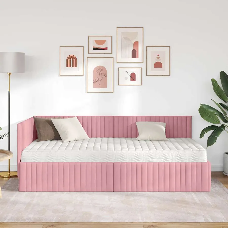 Cadre de lit d'angle avec matelas 2 pcs Gris Velours - 3