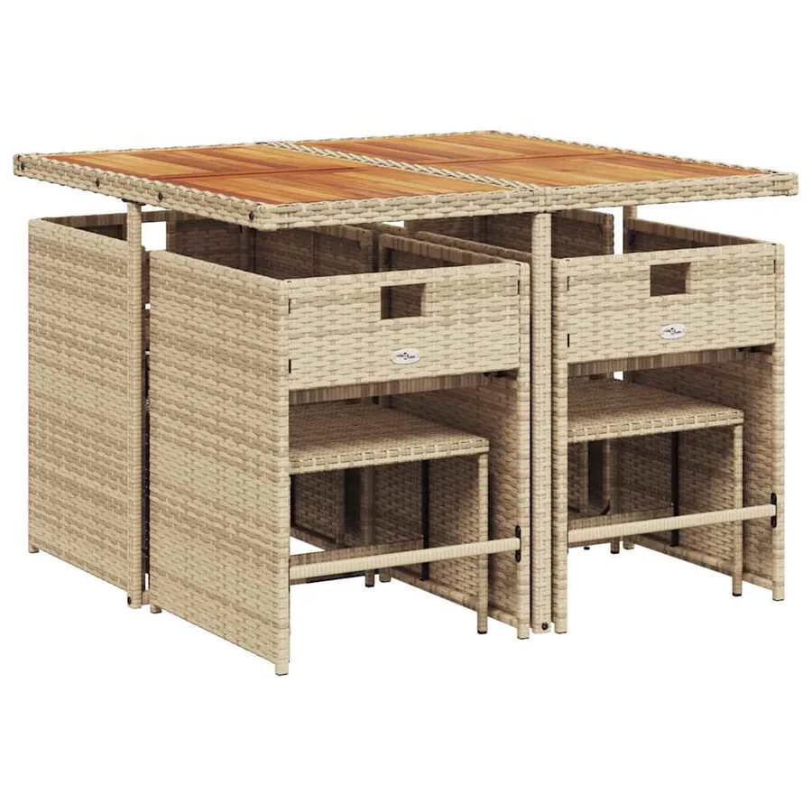 Ensemble à manger de jardin et coussins 9 pcs beige Poly rotin - 3