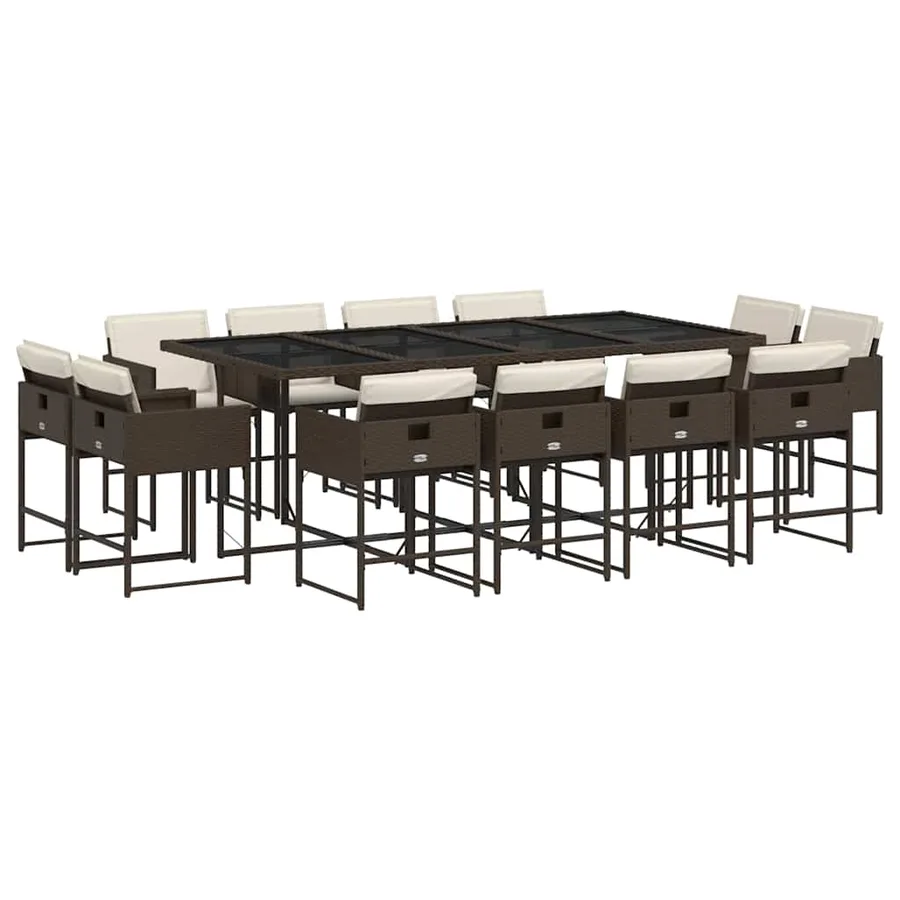 Ensemble à manger de jardin avec coussins 13 pcs marron rotin - 2