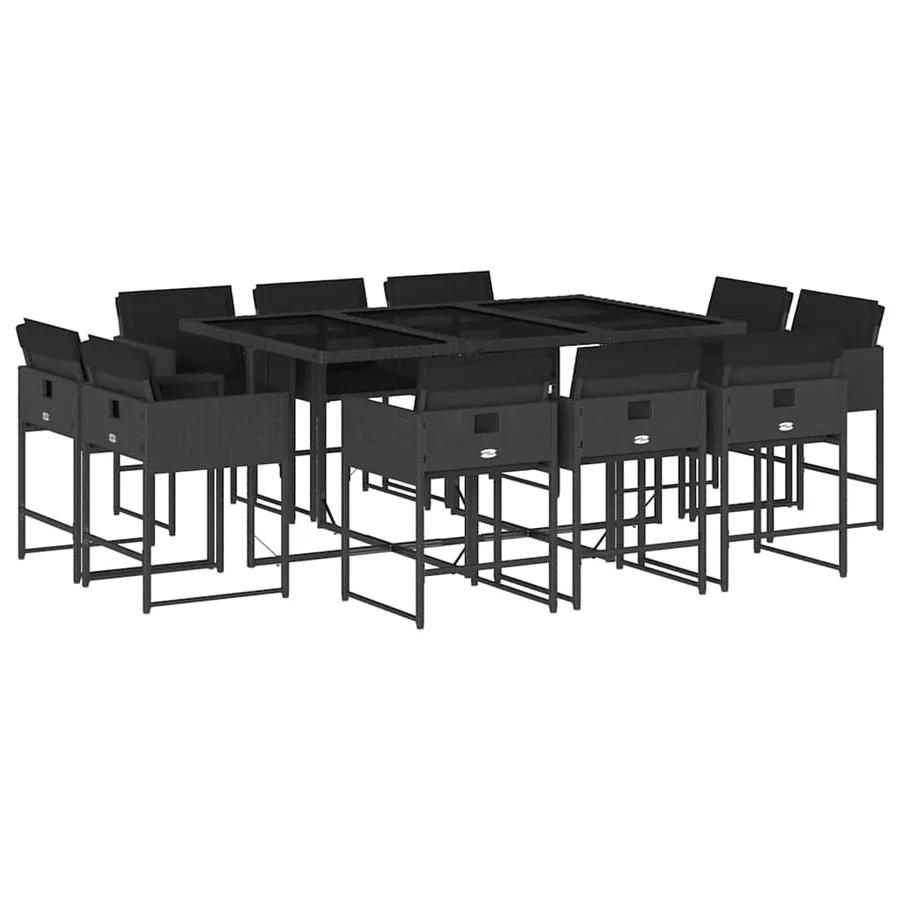 Ensemble à manger de jardin 11 pcs coussins noir résine tressée - 2
