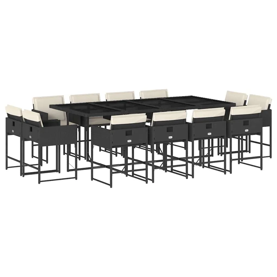 Ensemble à manger de jardin 13 pcs coussins noir résine tressée - 2