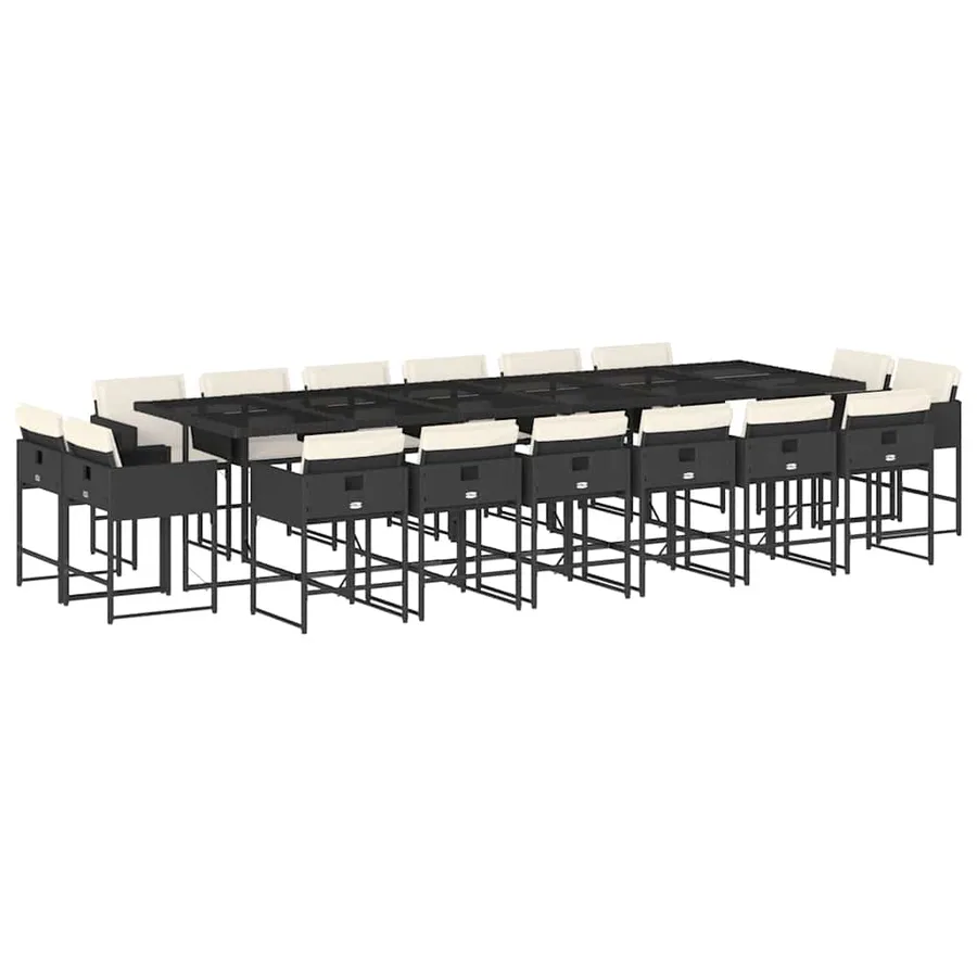 Ensemble à manger de jardin 17 pcs coussins noir résine tressée - 2
