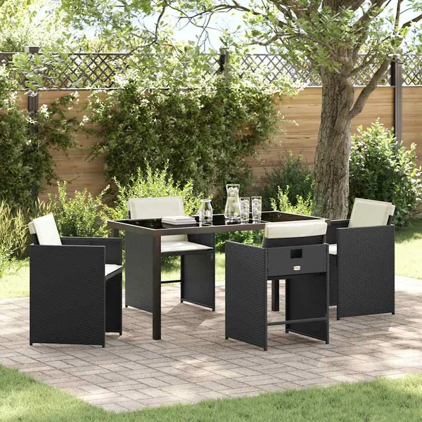 Ensemble de salle à manger pour jardin 5 pcs Noir polyrotin