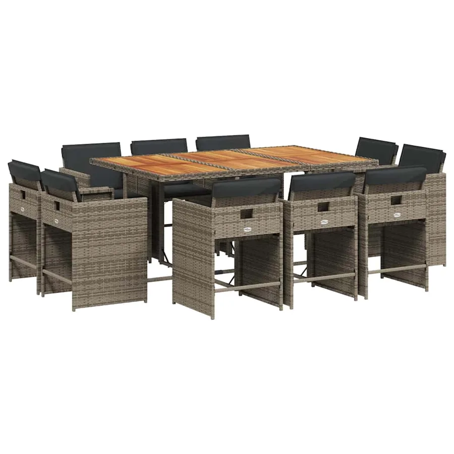 Ensemble à manger de jardin 11pcs avec coussins gris poly rotin - 2