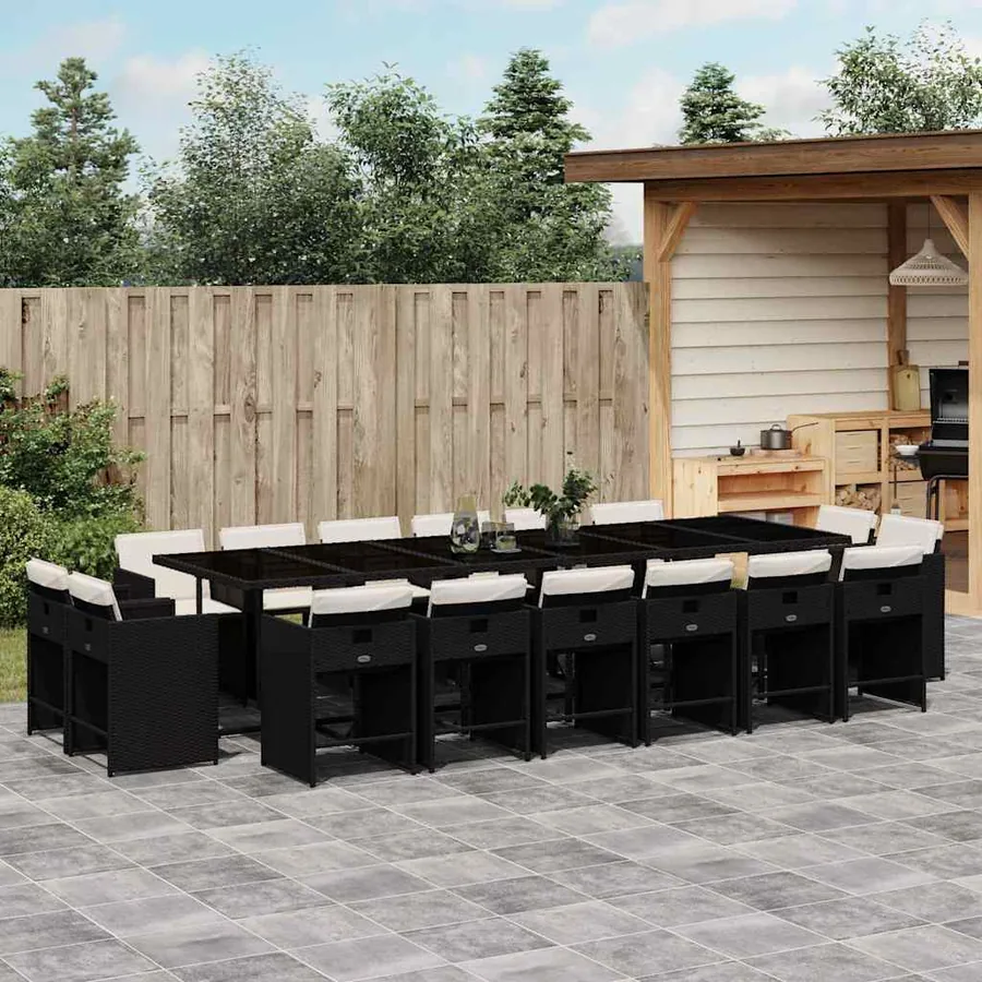 Ensemble à manger de jardin 17 pcs coussins noir résine tressée