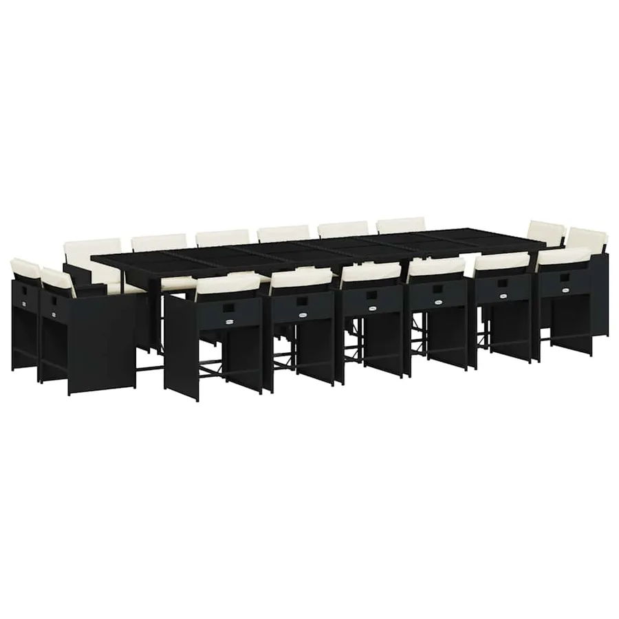 Ensemble à manger de jardin 17 pcs coussins noir résine tressée - 2