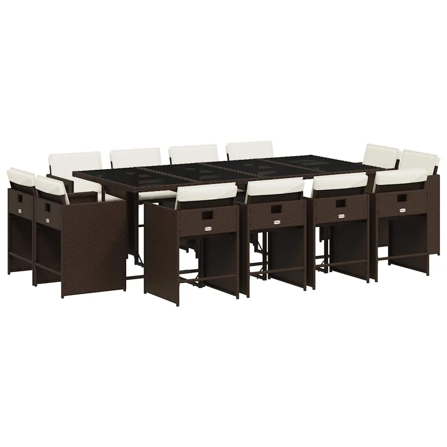 Ensemble à manger de jardin avec coussins 13 pcs marron rotin - 2