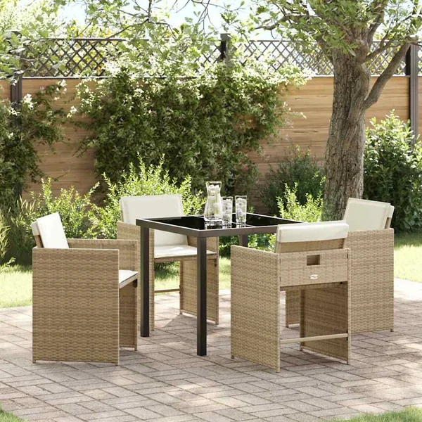 Ensemble de salle à manger pour jardin 5 pcs Beige polyrotin
