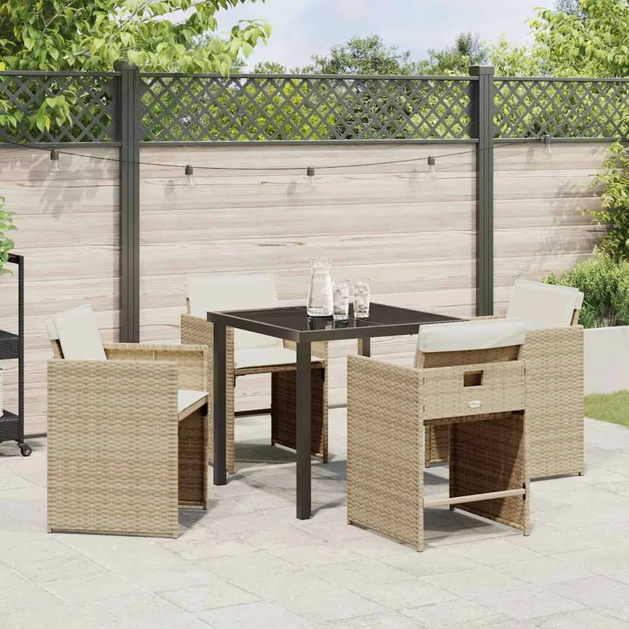 Ensemble de salle à manger pour jardin 5 pcs Beige polyrotin - 4