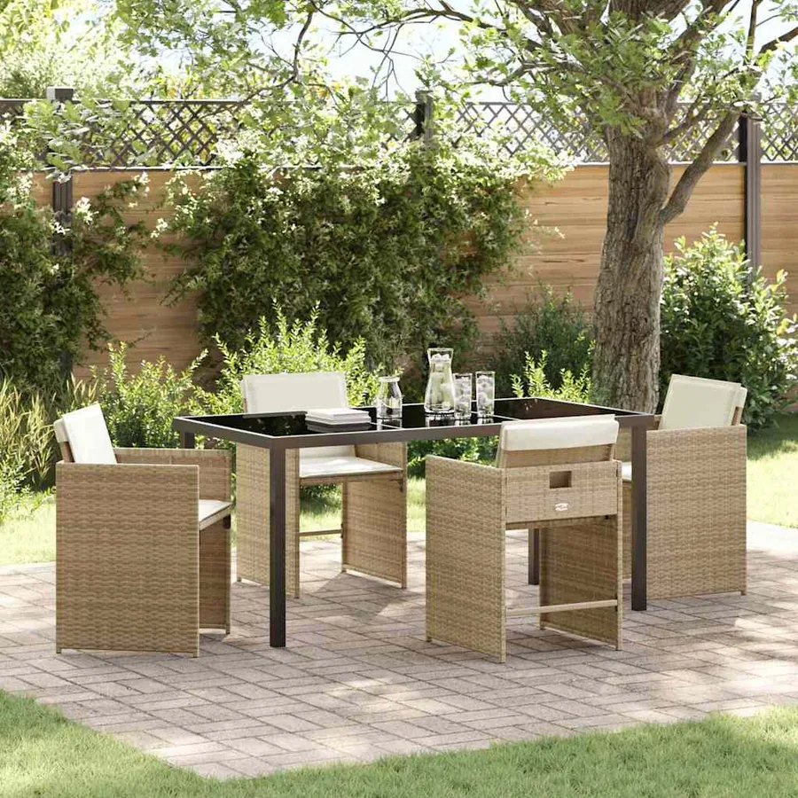 Ensemble de salle à manger pour jardin 5 pcs Beige polyrotin
