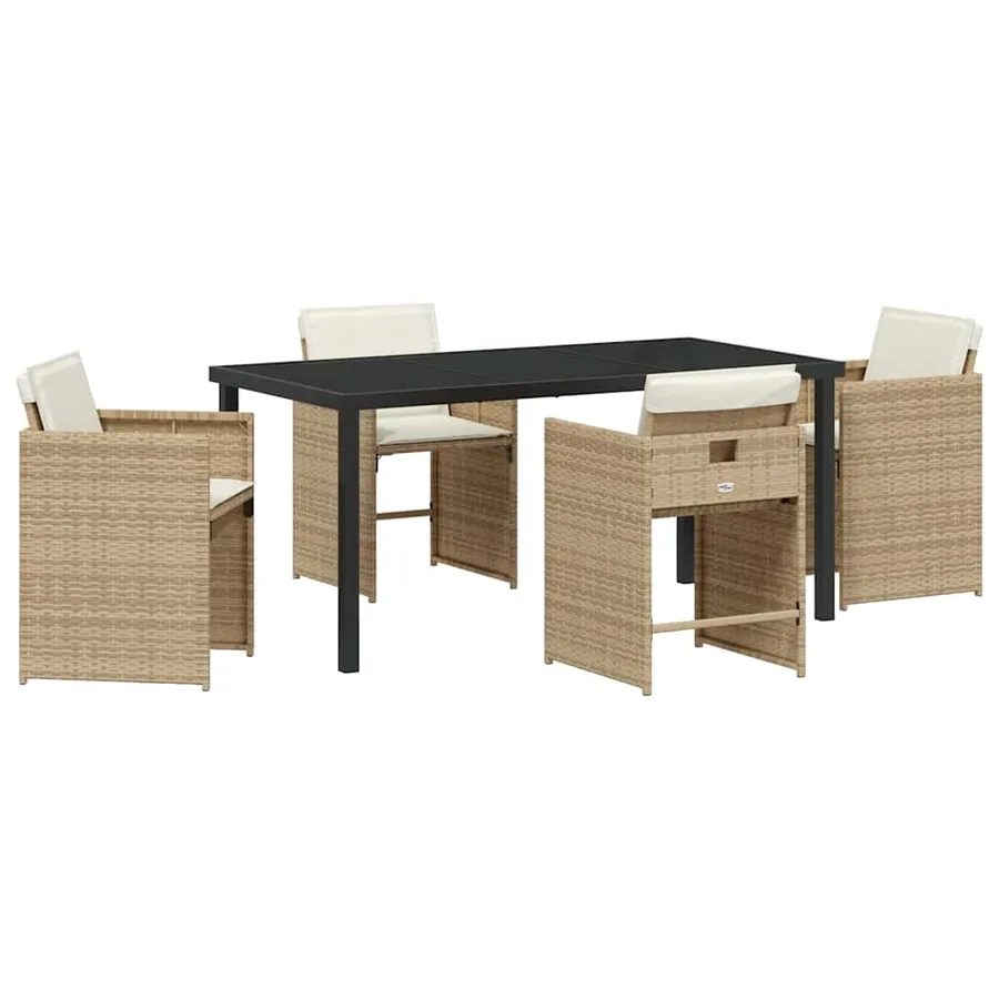 Ensemble de salle à manger pour jardin 5 pcs Beige polyrotin - 2