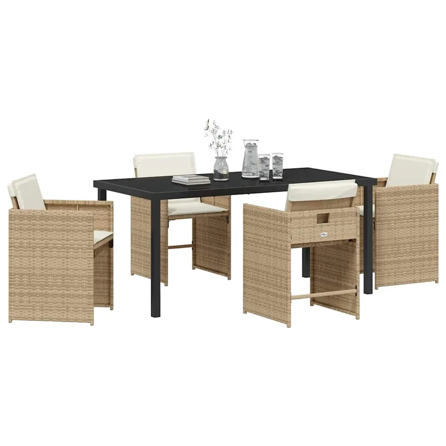 Ensemble de salle à manger pour jardin 5 pcs Beige polyrotin - 3