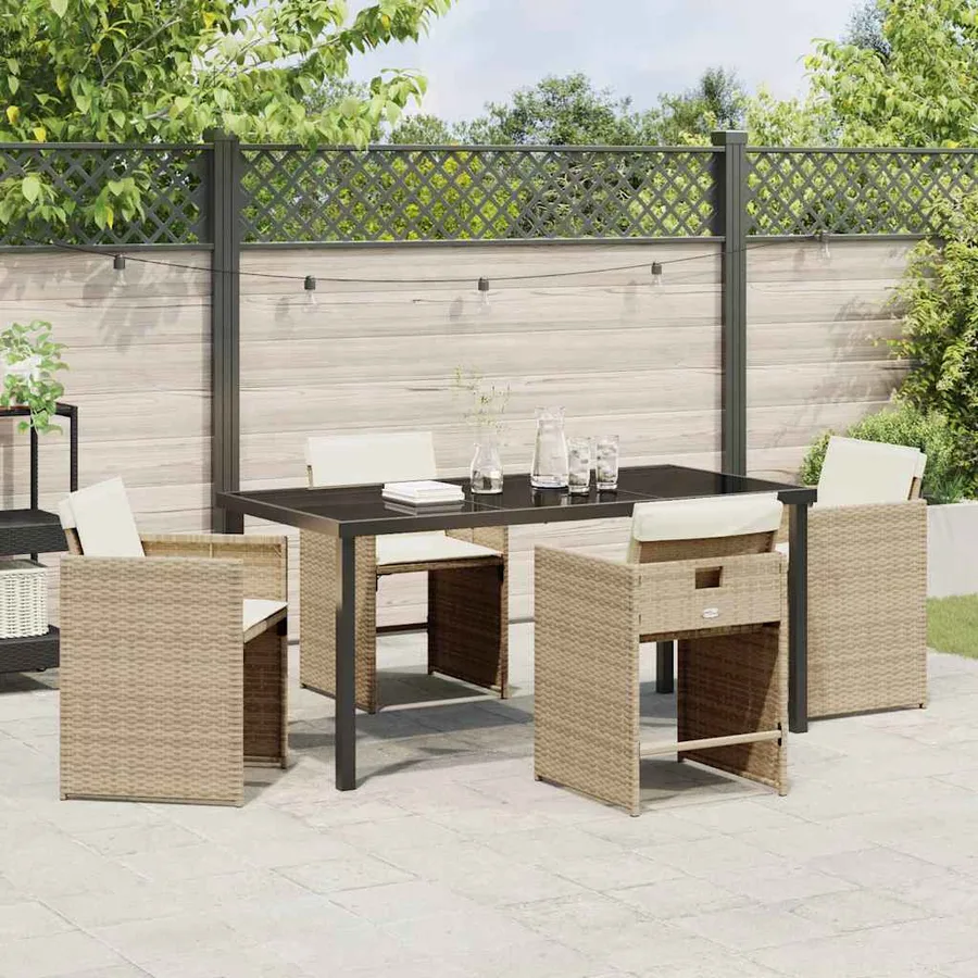 Ensemble de salle à manger pour jardin 5 pcs Beige polyrotin - 4
