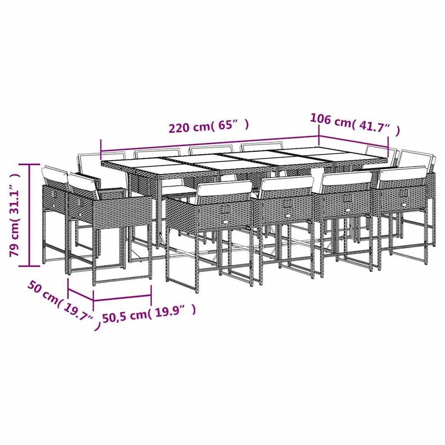 Ensemble à manger de jardin et coussins 13 pcs beige - 5