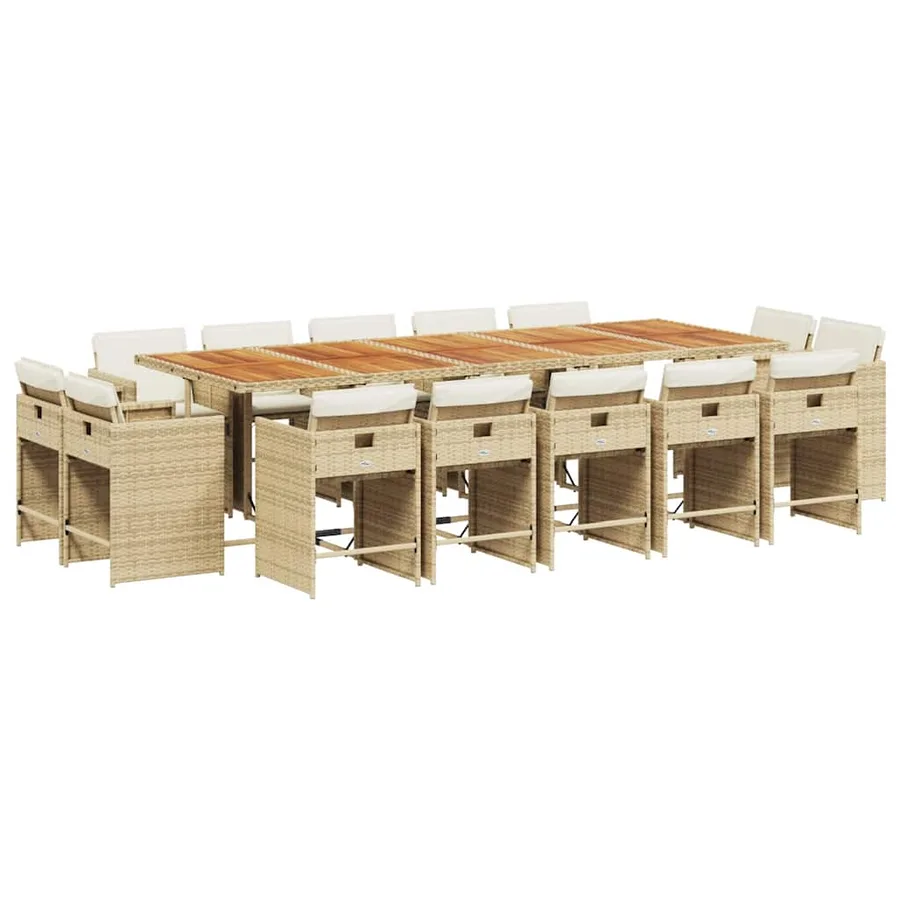 Ensemble à manger de jardin et coussins 15 pcs beige - 2