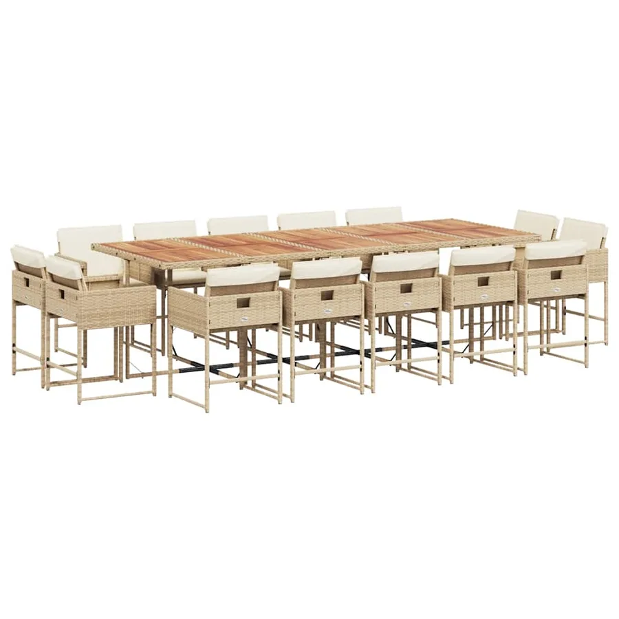Ensemble à manger de jardin et coussins 15 pcs beige - 2