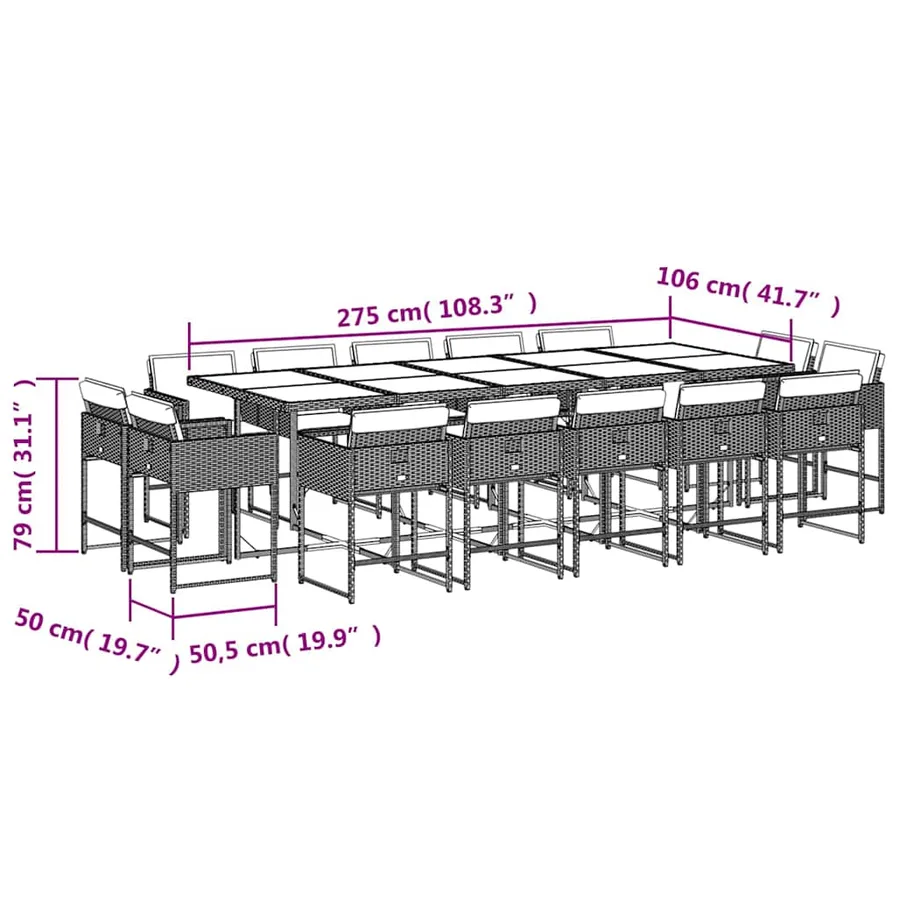 Ensemble à manger de jardin et coussins 15 pcs beige - 5