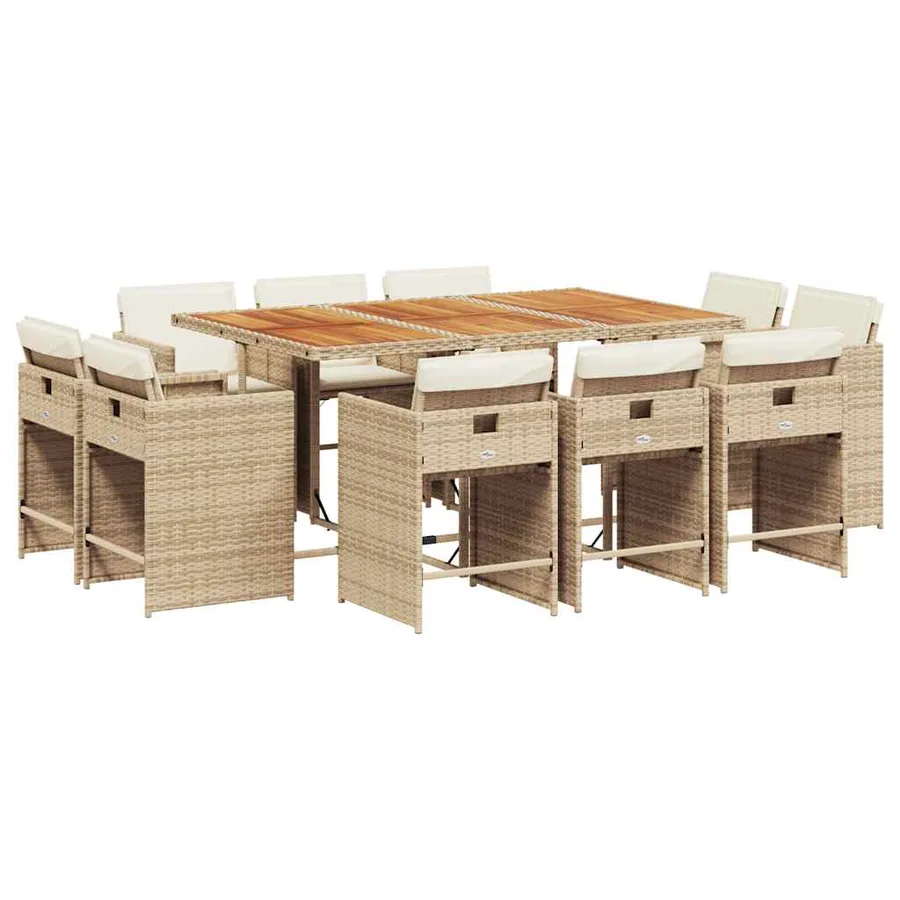 Ensemble à manger de jardin et coussins 11 pcs beige poly rotin - 2