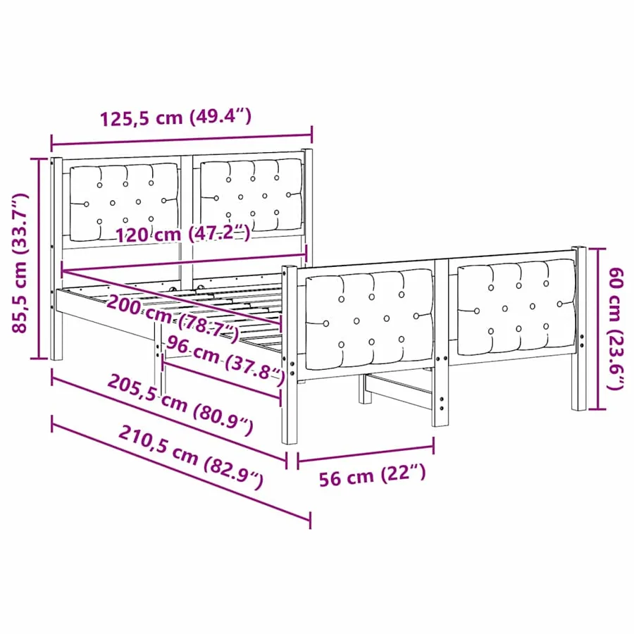 Cadre de lit Gris clair 120 x 200 cm Pin massif - 11