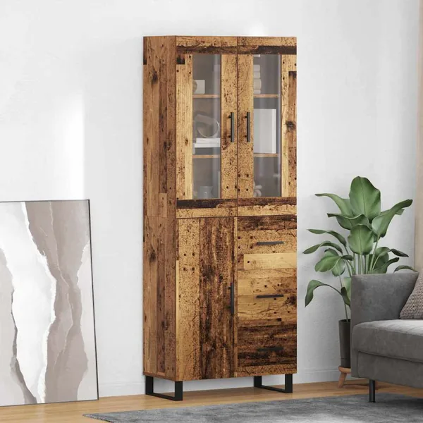Haut Armoire 2 pcs Bois Ancien Bois Aggloméré et Verre