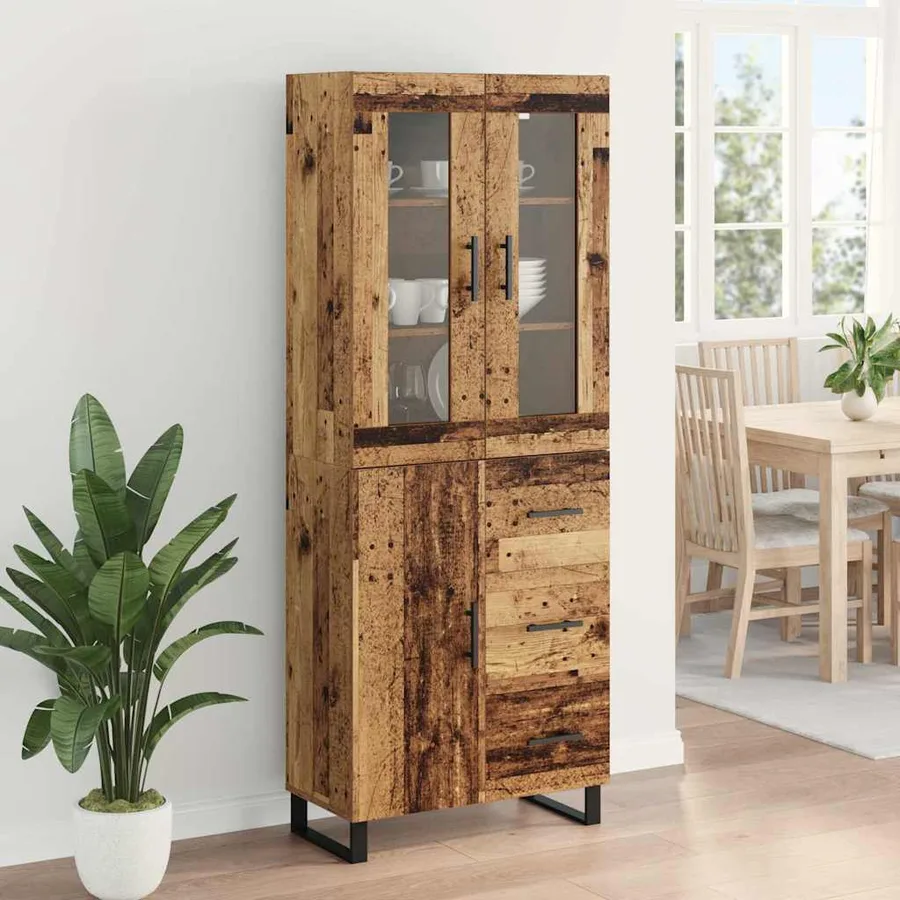 Haut Armoire 2 pcs Bois Ancien Bois Aggloméré et Verre - 4