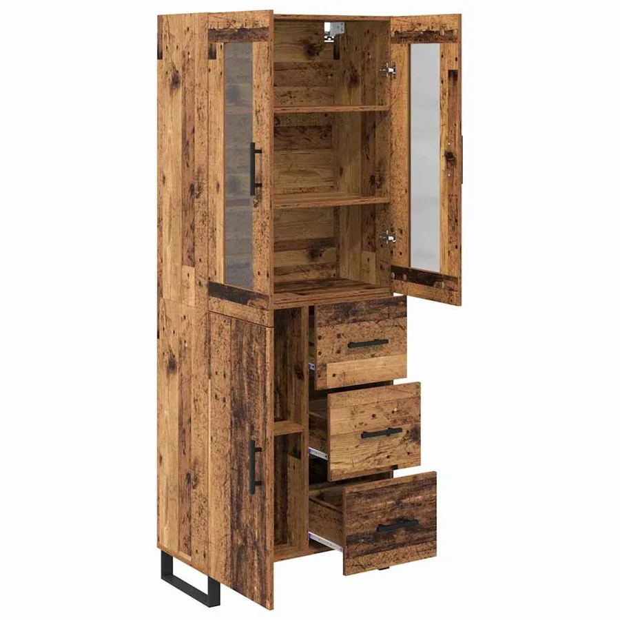 Haut Armoire 2 pcs Bois Ancien Bois Aggloméré et Verre - 5