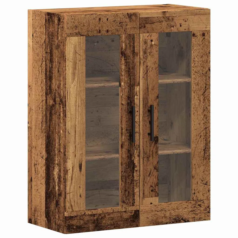 Haut Armoire 2 pcs Bois Ancien Bois Aggloméré et Verre - 7
