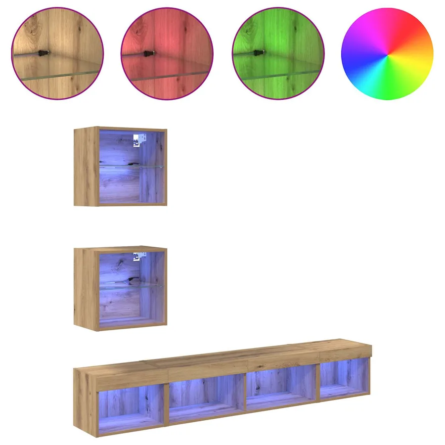 Unités murales TV avec LED 5 pcs Chêne artisanal - 4