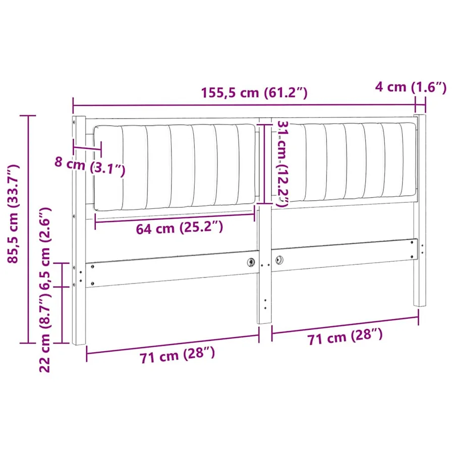 Tête de lit capitonnée Marron 150 cm Pin massif - 11