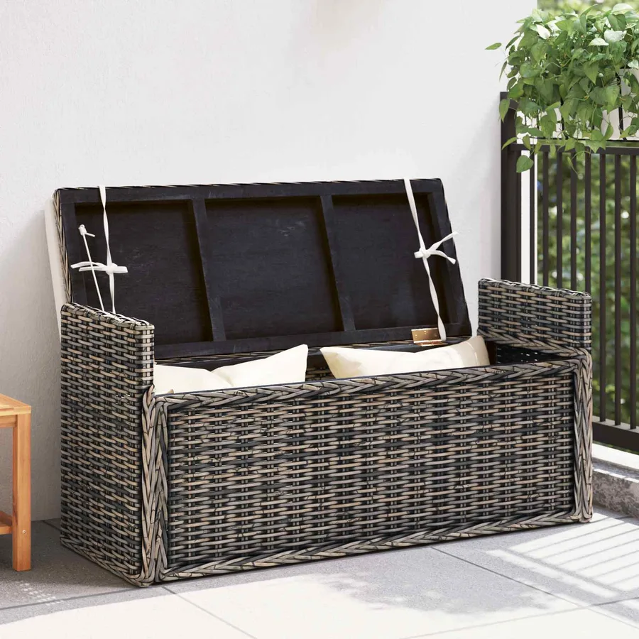 Banc de rangement Noir Blanchi 110 x 40 x 50 cm Rotin - 3