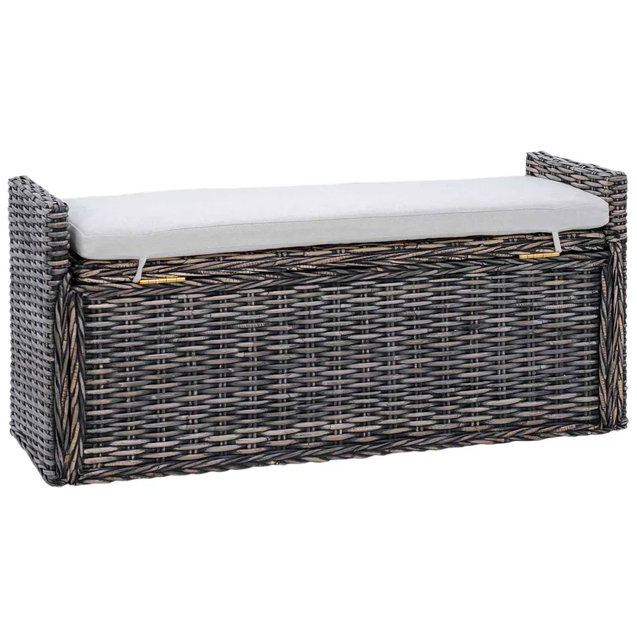 Banc de rangement Noir Blanchi 110 x 40 x 50 cm Rotin - 7