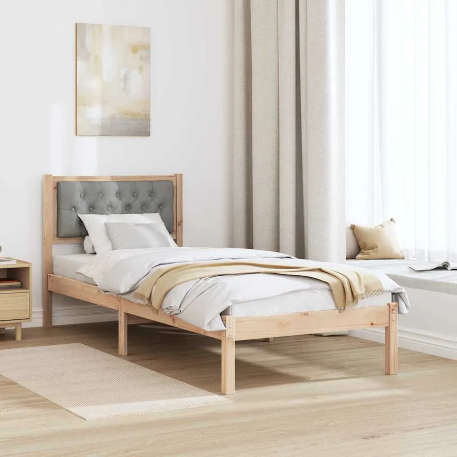 Cadre de lit avec tête de lit Gris clair 75 x 190 cm Pin massif - 4