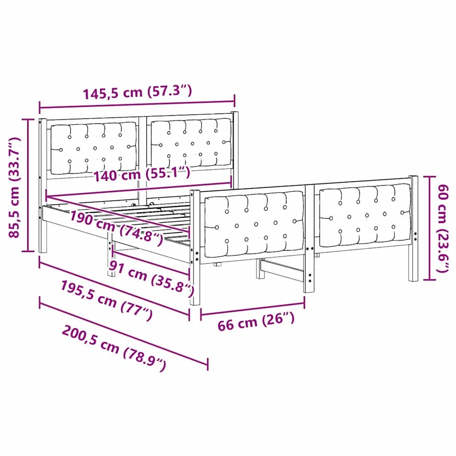Cadre de lit Gris clair 140 x 190 cm Pin massif - 11